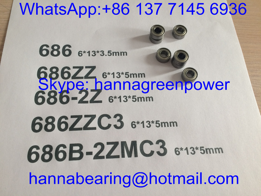 686B-2ZMC3 / 686-2ZC3 / 686ZZ حمالة كرة صغيرة ذات حفرة عميقة مع درع معدني ، 6 * 13 * 5mm